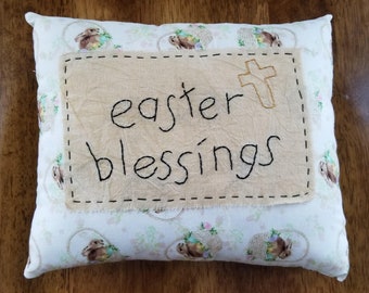 Easter Blessings Prim Stitchery Easter Pillow, Bunny Pillow - Farmhouse Easter Decor, Easter Decor, Spring Decor, Tiered Tray Decor