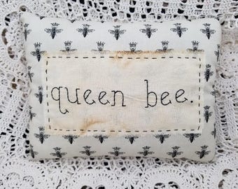 Prim Stitchery Queen Bee Farmhouse Pillow ~RTS, Farmhouse Decor, Cottage Decor, Summer Decor, Bees