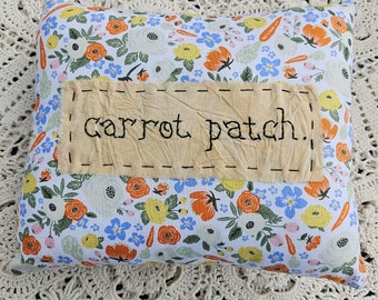 Carrot Patch Prim Stitchery Pillow, Bunny Pillow - Farmhouse Easter Decor, Easter Decor, Spring Decor, Farmers Market Decor, Gardening Gift