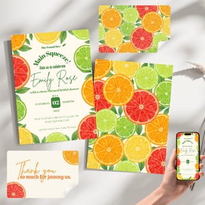 Convite para chá de panela Main Squeeze | Convite para chá de panela Citrus | Modelo editável para chá de panela Orange Lemon | Cartão para chá de panela imprimível
