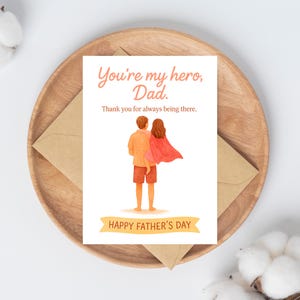 Carte de super-héros papa et fille - Téléchargement numérique imprimable - Vous êtes mon papa héros - jolie carte de fête des pères aux formats A2, A5, 5 x 7