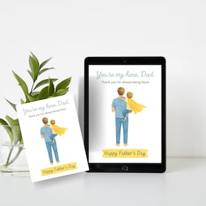 Superhelden Vater und Sohn Karte – Druckbare digitale Datei – You’re My Hero Dad – Süße Vatertagskarte in 3 Größen