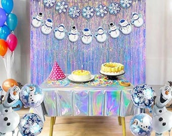 Iridescent Foil Fringe Backdrop Curtain–Holographic Tinsel Streamers for Birthday, Frozen, Party Theme Decorations (3.2ft x 6.5ft, Set of 2)