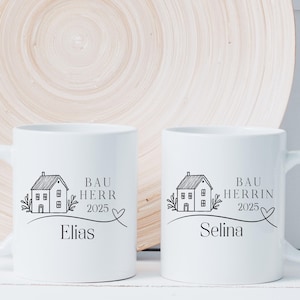 Personalized mug set, for house construction with year, builder and builder, construction site, gift for topping out ceremony house building inauguration
