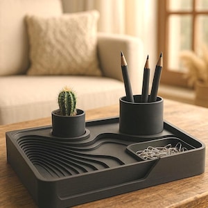 Skrivbordsorganisatör – 3D-utskriftsfiler i STL, pennhållare, organisatör, minimalistisk inredning i STL, skrivbordsuppsamlingsset, sandbricka