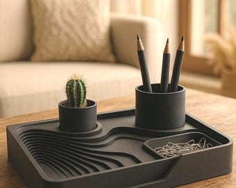 Desk Organizer – 3D Print Files STL, Pen Holder, Organizer, Minimalist Decor STL, Desktop Catchall Set, SANDTRAY