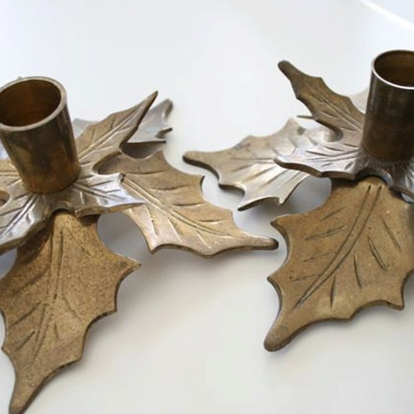 brass candleholders...christmas poinsettias