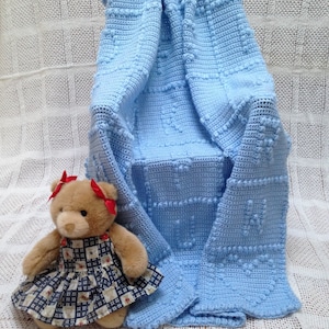 Crocheted Alphabet Baby Afghan Pastel Blue