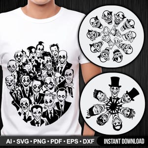Joker Vector Bundle | Creepy Joker Faces SVG PNG PDF Ai Eps Dxf | Horror Villain Clipart for Cricut & Sublimation T-Shirt Designs