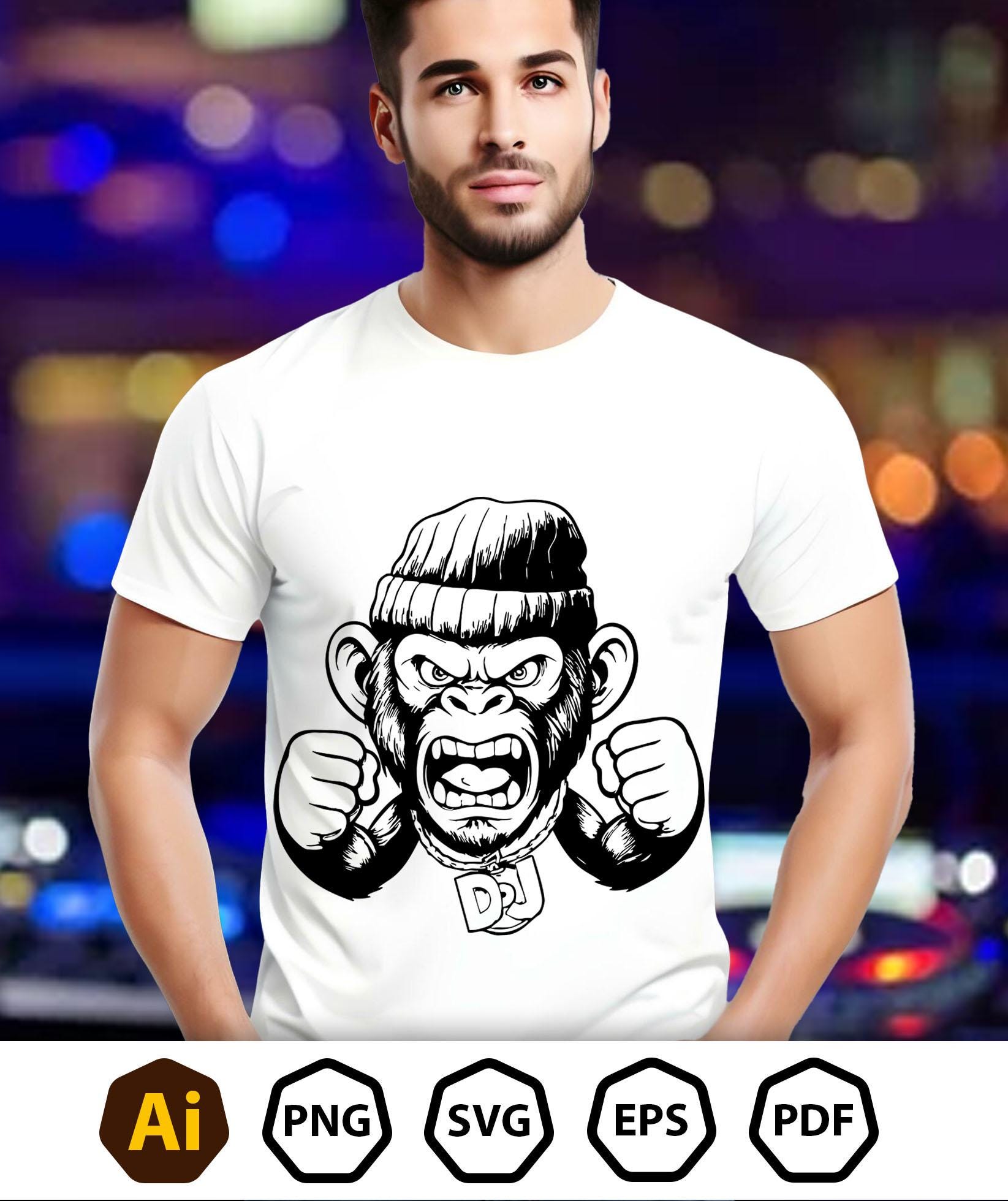 Angry DJ Monkey Vector | Hip Hop Gorilla Wall Art SVG PNG | Urban ...