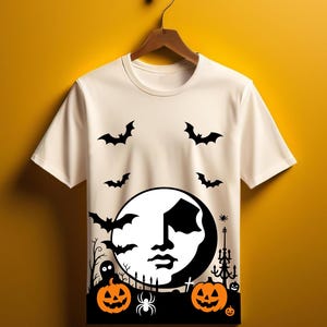 Halloween Vector Design | Spooky Moon Face, Bats, Pumpkins and Graveyard Scene | Sublimation clipart for T-SHIRT, Crafts & Decor