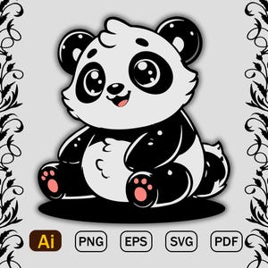 Clipart vectorial de panda bebé kawaii / Cricut, sublimación (descarga digital)