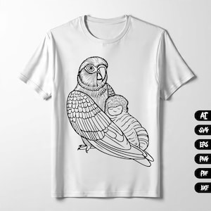 Diseño vectorial de abrazo de loro y perezoso / Clipart de amistad animal / Arte lineal de pájaro y perezoso para sublimación e impresión de camisetas / AI SVG PNG PDF