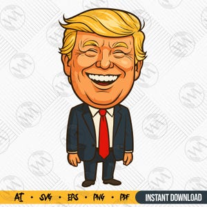 Funny Donald Trump Cartoon | Political Caricature Clipart | Trump Vector for T-Shirts, Stickers | Digital Download (AI, SVG, EPS, Png, Pdf)