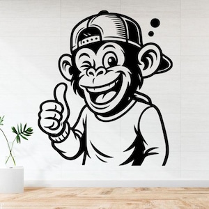 Cool Monkey Vector SVG | Cartoon Monkey Thumbs Up | Funny Hip Hop Chimp Clipart for T-Shirts, Stickers, Decals | AI PNG Eps Pdf