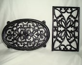 Vintage JOHN WRIGHT Brand Large Oval Cast Metal Trivet and A Rectangular Cast Metal Black Trivet.