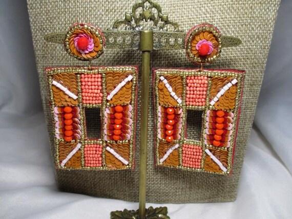 A Pair of Large 1960's Styled Rectangular Dangle … - image 1