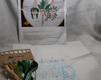 Hanging Baskets  Plants Embroidery DIY Art Kit.