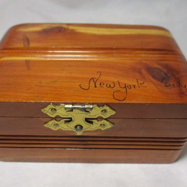 A 1950 Little Souvenir Cedar Box with NEW YORK CITY Hand Written on Lid.