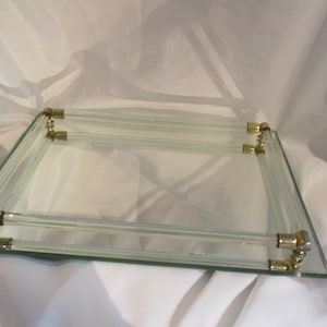 A Vintage Rectangular Mirrored Tray w/Glass Tubing for The Sides.