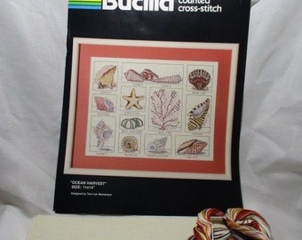 A Bucilla 1979 Terri Lee Steinmeyer Design  Counted Cross-Stitch Kit OCEAN HARVEST.