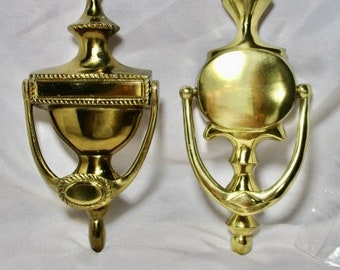 Two Vintage Brass Heavy Door Knockers with Hardware.