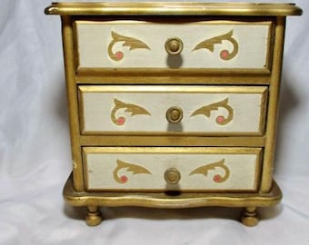 A Vintage Italian Styled Florentine Gold Gilded & Creme Wooden Jewelry/Music Box That Plays Lara's Theme Dr, Zhivago.