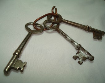 Three Vintage Metal Skeleton Keys.