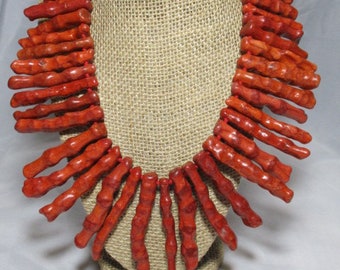 A 1990's Bamboo /Tibetan Like Heavy Coral Bib Necklace.