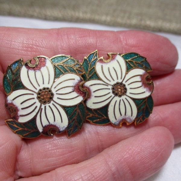 1980's Pair of Cloisonné Enameled Dogwood Flower Earrings.