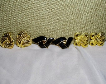 Three Pairs of Vintage, Made in FRANCE Gold and Black Shoe Clips.