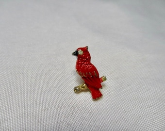 A 1960's Little Red Bird Cardinal Pin with a Rhinestone Eye.