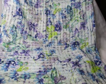 A  Loomed-like Shaw/Wrap with Purple, Blue & Yellow flowers with Butterflies Galore.