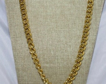 A 1990's Sparkling Heavy, Golden Tone CURB CHAIN with a Gold Tone Ball Pendant/Dangle.