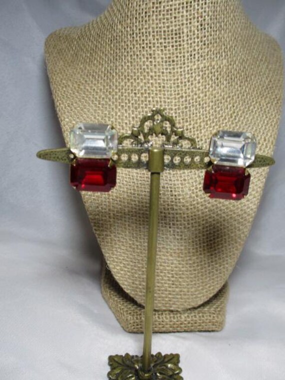 A Pair of Large Jeweled Like Ruby Red and Clear S… - image 2