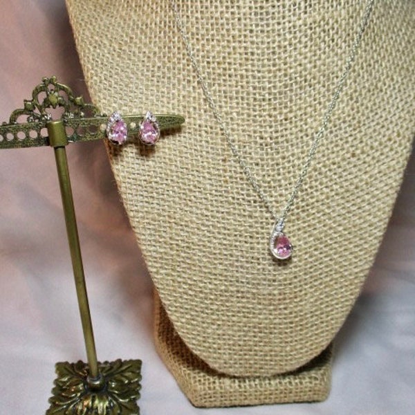 A Vintage Set PINK ICE Teardrop Pendant with Matching Earrings by Premier Design.