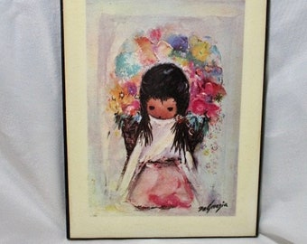 A Vintage Degrazia Print on Heavy Board Stock FLOWER GIRL.