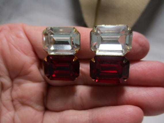 A Pair of Large Jeweled Like Ruby Red and Clear S… - image 5
