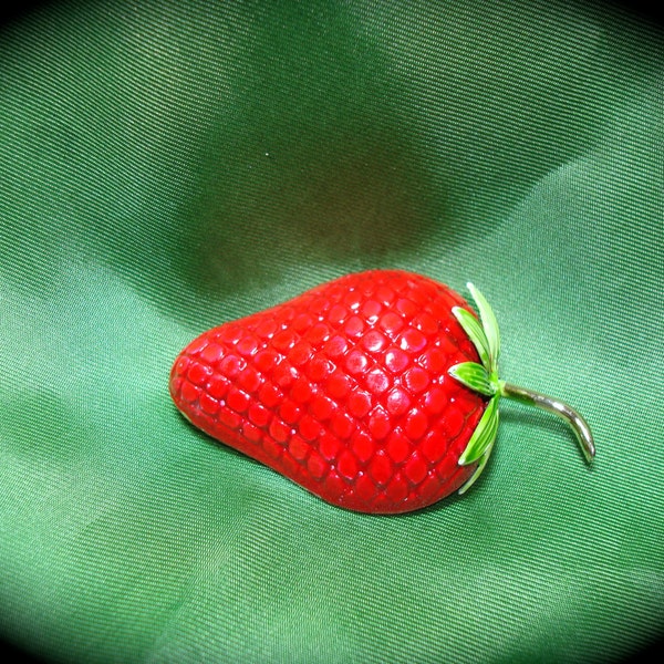 Vintage Red Strawberry Pin by Giovanni.