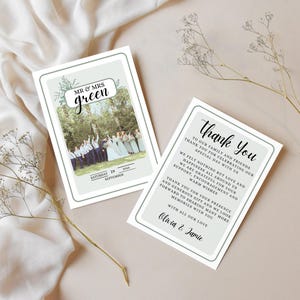 Modello di biglietto di ringraziamento con foglia ad acquerello Biglietto di ringraziamento personalizzabile con foto personale Biglietto di ringraziamento personalizzato verde per matrimonio / WL0225
