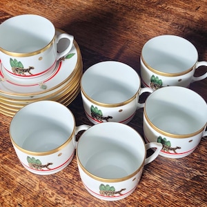 Cartier Limoges Black Panther Cup and Saucer set of 6