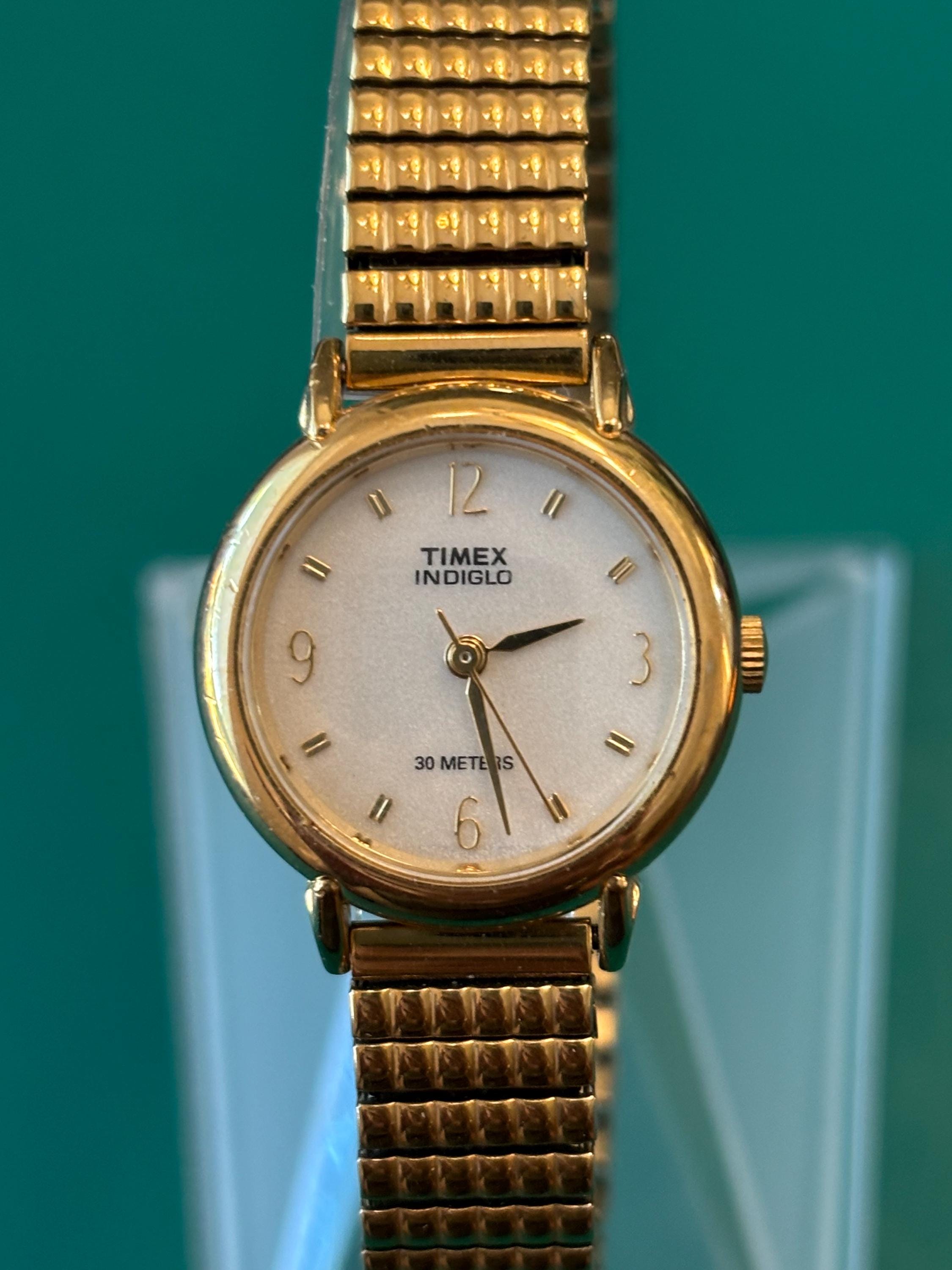 Ladies 25mm Gold Tone Vintage Timex Indiglo Watch With 