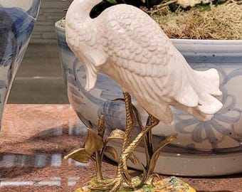 Porcelain Hand Painted Egret Bird Statue