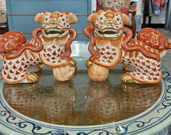 Foo Dogs Figures Vintage Signed Andrea by Sadek Made in Japan Set