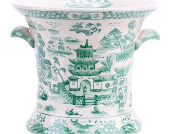 Porcelain Green and White Pot Planter