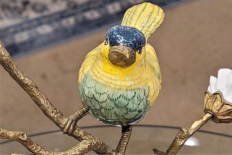 Porcelain Birds and Nest Candlestick Candle Holder with Bronze Ormolu image 5