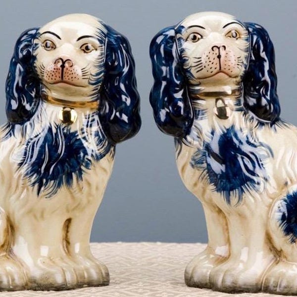 Classic Pair of Porcelain Staffordshire Blue Dogs-9.5”H