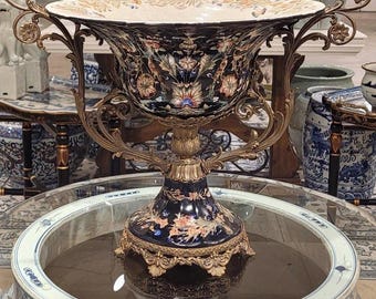 Hand Painted Porcelain Bell Shaped Centerpiece with Bronze Ormolu