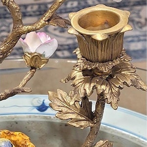 Porcelain Birds and Nest Candlestick Candle Holder with Bronze Ormolu image 4
