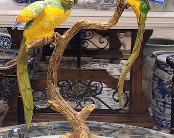 Porcelain Double Parrots Figurine with Bronze Ormolu